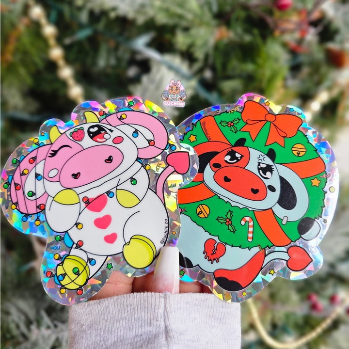 Glitter Christmas Cows Sticker Pack