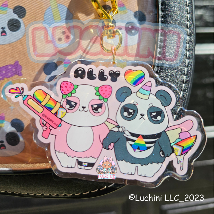 Stabby Cute Warrior Panda LGBTQ Panda Glitter Acrylic Keychains