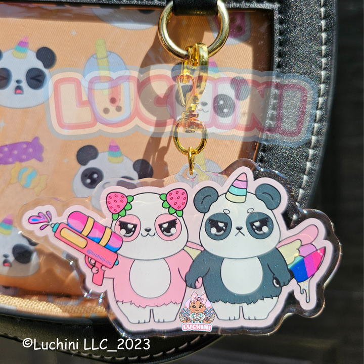 Stabby Cute Warrior Panda LGBTQ Panda Glitter Acrylic Keychains