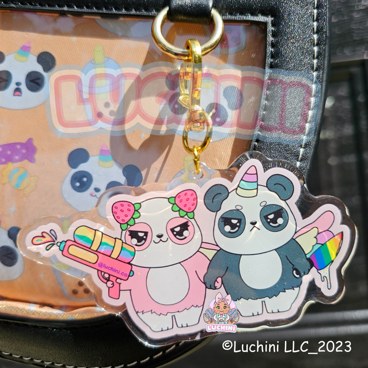 Stabby Cute Warrior Panda LGBTQ Panda Glitter Acrylic Keychains