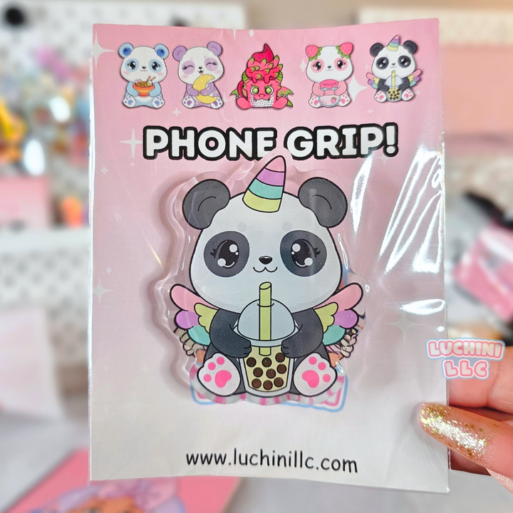 Agarre para teléfono con diseño de panda y unicornio